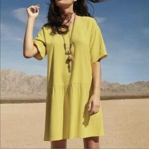 Eileen Fisher Viscose-Crepe Drop-Waist Mini Dress in Chartreuse Size XL